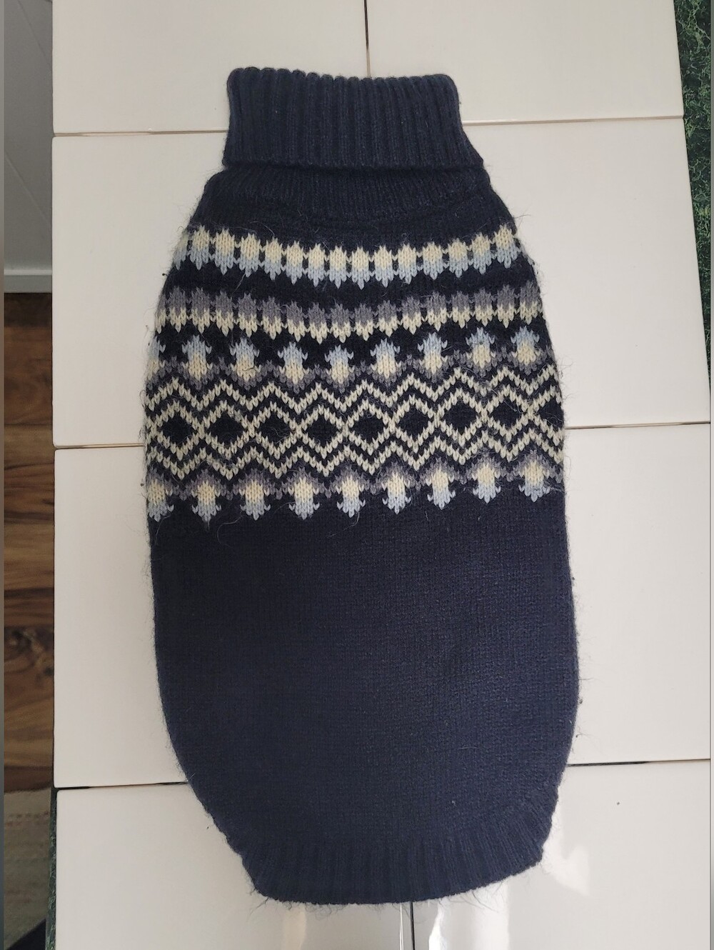 Navy Fair Isle Knit Dog Sweater - Size Small